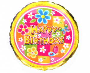 Фольгированный шар "Happy Birthday Цветы", круг 18"/46 см