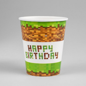 Стакан бумажный Happy birthday! Minecraft,, 250 мл, 10 шт