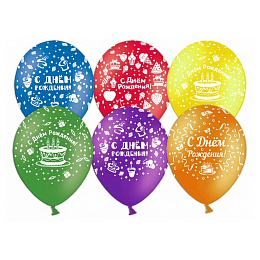 Воздушный шар 12" (30 см) "С Днем рождения!" (пирожные), Ассорти, пастель