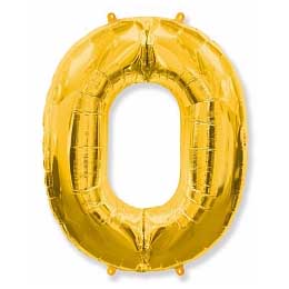 Фольгированный шар цифра 0, (40"/102 см), Золотого