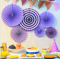 Бумажный веер "Цветочный декор", фиолетового (набор 6 шт) 